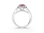 Halo Engagement Ring Setting for Fancy Pink Round Cut Center with Pave Split Shank and Prong Head in Sterling Silver