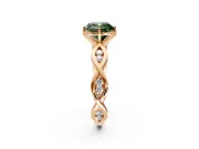 Solitaire Engagement Ring Setting for Fancy Green Cushion Cut Center with Accented Twist Band and Leaf Prong Head in Rose Gold