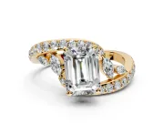 Solitaire Engagement Ring Setting for Emerald Cut Center with Pave Bypass Twist Band and Prong Head in Yellow Gold