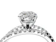 Solitaire Engagement Ring Setting for Cushion Cut Center with Woven 3-Strand Pave Band and Prong Head in White Gold