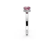 Hidden Halo Engagement Ring Setting for Fancy Pink Cushion Cut Center with Wide Flat Plain Band and Prong Head in Sterling Silver
