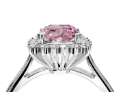 Starburst Halo Engagement Ring Setting for Fancy Pink Cushion Cut Center with Thin Round-Wire Band and Prong Head in Sterling Silver