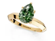 Solitaire Engagement Ring Setting for Fancy Green Pear-Shaped Center with Wide Knife Ridge Band and Prong Head in Yellow Gold