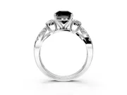 3 Stone Engagement Ring Setting for Fancy Black Cushion Cut Center with Pave Split Shank and Prong Head in White Gold