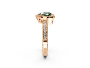 Milgrain Halo Engagement Ring Setting for Fancy Green Heart-Shaped Center with Wide Pave Band and Prong Head in Rose Gold