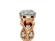 Leaf Engagement Ring Setting for Cushion Cut Center with Milgrain Accent Band and Prong Head in Rose Gold