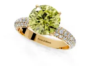 Solitaire Engagement Ring Setting for Fancy Yellow Round Cut Center with Domed Multi-Row Pave Band and Prong Head in Yellow Gold