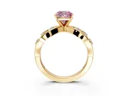 Solitaire Engagement Ring Setting for Fancy Pink Cushion Cut Center with Criss-Cross Accent Band and Prong Head in Yellow Gold