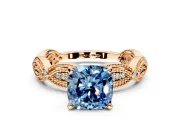 Solitaire Engagement Ring Setting for Fancy Blue Cushion Cut Center with Marquise Panel Band and Prong Head in Rose Gold