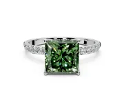 Solitaire Engagement Ring Setting for Fancy Green Princess Cut Center with Fine Pave Accents and Prong Head in White Gold