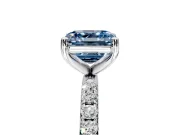 Solitaire Engagement Ring Setting for Fancy Blue Asscher Cut Center with Micro Pave Band and Prong Head in Platinum