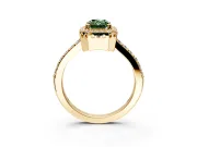 Halo Engagement Ring Setting for Fancy Green Radiant Cut Center with Inner Milgrain Border and Prong Head in Yellow Gold
