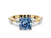 Solitaire Engagement Ring Setting for Fancy Blue Cushion Cut Center with Bezel Station Band and Prong Head in Yellow Gold
