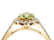 Halo Engagement Ring Setting for Fancy Yellow Pear-Shaped Center with Raised Halo, Pave Band and Prong Head in Yellow Gold