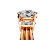 Solitaire Engagement Ring Setting for Oval Center with Grooved Bar Accent Band and Prong Head in Rose Gold