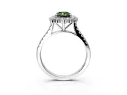 Halo Engagement Ring Setting for Fancy Green Radiant Cut Center with Single-Row Pave, Open Basket and Prong Head in White Gold