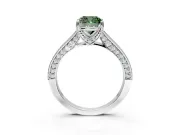 Solitaire Engagement Ring Setting for Fancy Green Cushion Cut Center with Milgrain-Framed Pave Band and Prong Head in Platinum