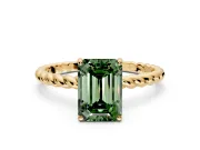 Solitaire Engagement Ring Setting for Fancy Green Emerald Cut Center with Plain Twisted Rope Band and Prong Head in Yellow Gold
