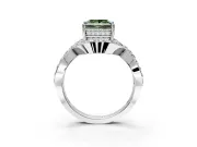 Halo Engagement Ring Setting for Fancy Green Princess Cut Center with Pave Infinity Twist Band and Prong Head in Sterling Silver