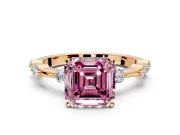 Solitaire Engagement Ring Setting for Fancy Pink Asscher Cut Center with Bezel Station Band and Prong Head in Rose Gold