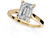 Solitaire Engagement Ring Setting for Emerald Cut Center with Tapered Shoulders and Prong Head in Yellow Gold