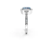 Halo Engagement Ring Setting for Fancy Blue Radiant Cut Center with Milgrain Rim, Pave Band and Prong Head in Sterling Silver