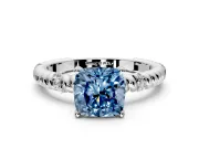 Rope Engagement Ring Setting for Fancy Blue Cushion Cut Center with Accent Shoulders and Prong Head in Sterling Silver
