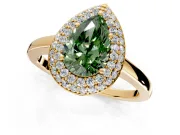 Halo Engagement Ring Setting for Fancy Green Pear-Shaped Center with Plain Tapered Band and Prong Head in Yellow Gold