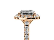Halo Engagement Ring Setting for Asscher Cut Center with Raised Halo, Pave Band and Prong Head in Rose Gold