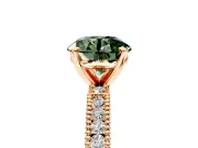 Solitaire Engagement Ring Setting for Fancy Green Round Cut Center with Milgrain-Edged Pave Band and Prong Head in Rose Gold
