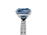 Solitaire Engagement Ring Setting for Fancy Blue Asscher Cut Center with Milgrain-Edged Pave Band and Prong Head in Sterling Silver
