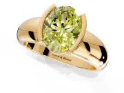 Tension Engagement Ring Setting for Fancy Yellow Oval Center with Wide Flat Band and Tension Head in Yellow Gold