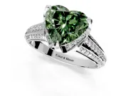 Solitaire Engagement Ring Setting for Fancy Green Heart-Shaped Center with Accented Split Shank and Prong Head in White Gold