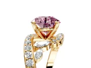 Solitaire Engagement Ring Setting for Fancy Pink Round Cut Center with Pave Bypass Twist Band and Prong Head in Yellow Gold