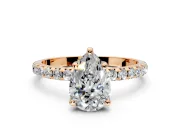 Solitaire Engagement Ring Setting for Pear-Shaped Center with Micro Pave Band and Prong Head in Rose Gold