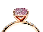 Solitaire Engagement Ring Setting for Fancy Pink Cushion Cut Center with Micro Pave Band and Prong Head in Rose Gold