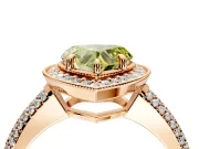 Milgrain Halo Engagement Ring Setting for Fancy Yellow Heart-Shaped Center with Three-Sided Pave Band and Prong Head in Rose Gold