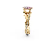 Solitaire Engagement Ring Setting for Fancy Pink Pear-Shaped Center with Pave and Plain Crossover Band and Prong Head in Yellow Gold