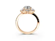 Floral Halo Engagement Ring Setting for Round Cut Center with Pave Accents and Prong Head in Rose Gold