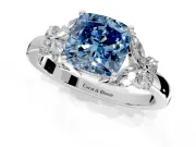 Solitaire Engagement Ring Setting for Fancy Blue Cushion Cut Center with Marquise Flower Shoulders and Prong Head in Sterling Silver