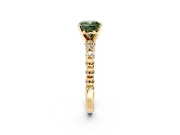 Solitaire Engagement Ring Setting for Fancy Green Cushion Cut Center with Bezel-Dot Beaded Band and Prong Head in Yellow Gold