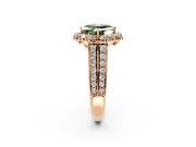 Large Accent Halo Engagement Ring Setting for Fancy Green Asscher Cut Center with Pave Split Shank and Prong Head in Rose Gold