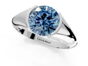 Tension Engagement Ring Setting for Fancy Blue Round Cut Center with Wide Tapered Band and Tension Head in Sterling Silver