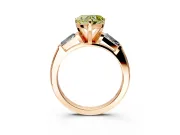 3 Stone Engagement Ring Setting for Fancy Yellow Heart-Shaped Center with Tapered Baguettes, Plain Band and Prong Head in Rose Gold
