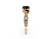 Solitaire Engagement Ring Setting for Fancy Black Cushion Cut Center with Narrow Twist Pave Band and Prong Head in Yellow Gold