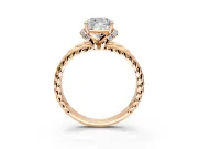 Halo Engagement Ring Setting for Cushion Cut Center with Rope Twist Split Shank and Prong Head in Rose Gold