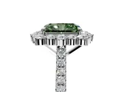 Halo Engagement Ring Setting for Fancy Green Radiant Cut Center with Single-Row Pave, Open Basket and Prong Head in White Gold