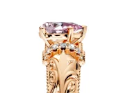 Solitaire Engagement Ring Setting for Fancy Pink Pear-Shaped Center with Filigree Accent Basket and Prong Head in Rose Gold