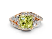 Halo Engagement Ring Setting for Fancy Yellow Princess Cut Center with Marquise and Pave Bypass Band and Prong Head in Rose Gold