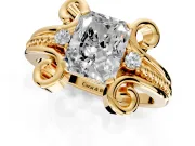 Solitaire Engagement Ring Setting for Radiant Cut Center with Twisted Band and Scroll Prong Head in Yellow Gold